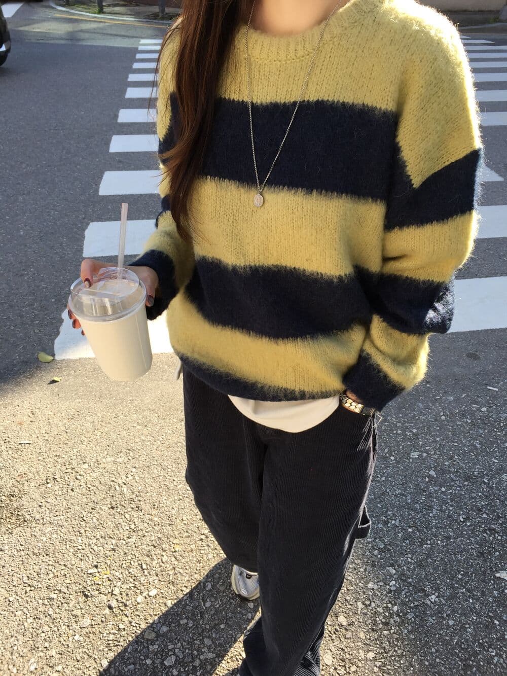 カジュアルコーデ 今季必須アイテム ボーダー柄厚手ニットセーター