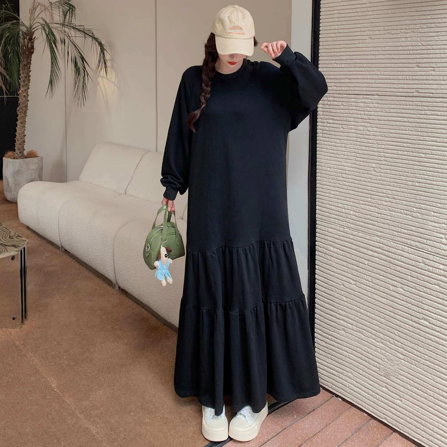 カジュアルコーデ ティアードロングワンピース