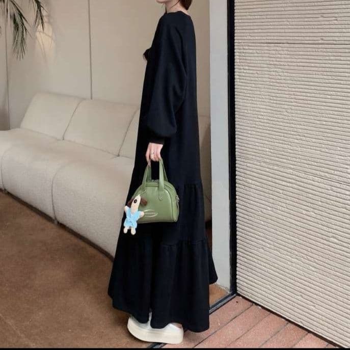 カジュアルコーデ ティアードロングワンピース