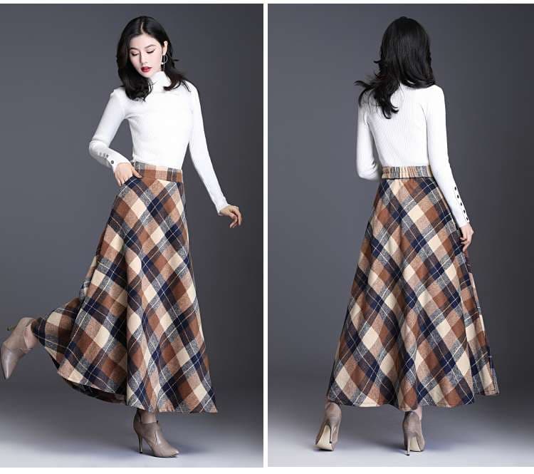 カジュアルコーデ  チェック柄ロングフレアスカート