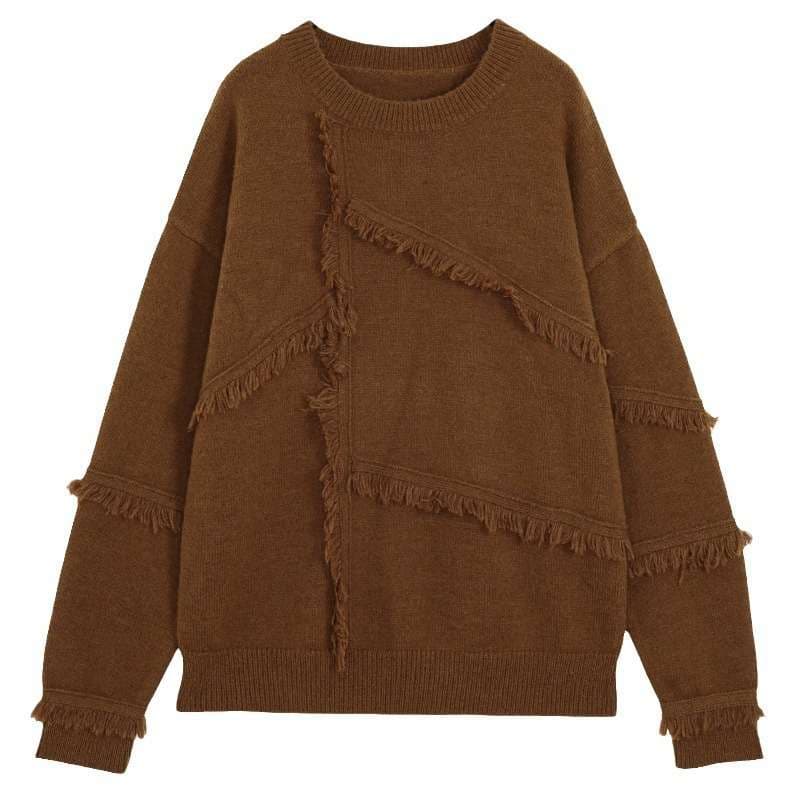 カジュアルコーデ  フリンジデザインゆったりニットセーター