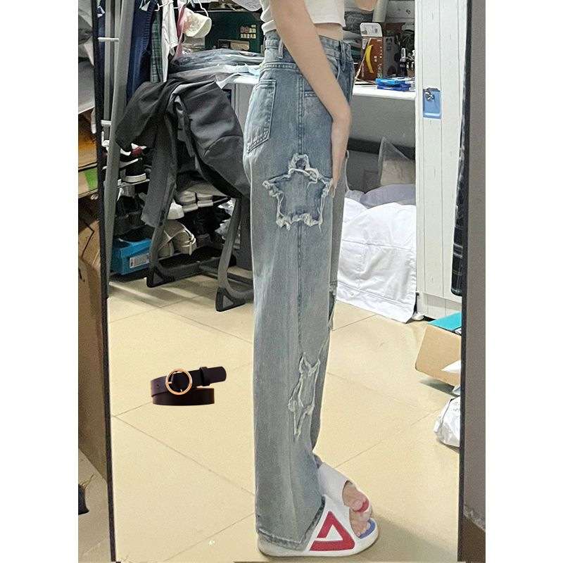 カジュアルコーデ  スター切り抜きワイドデニムパンツ