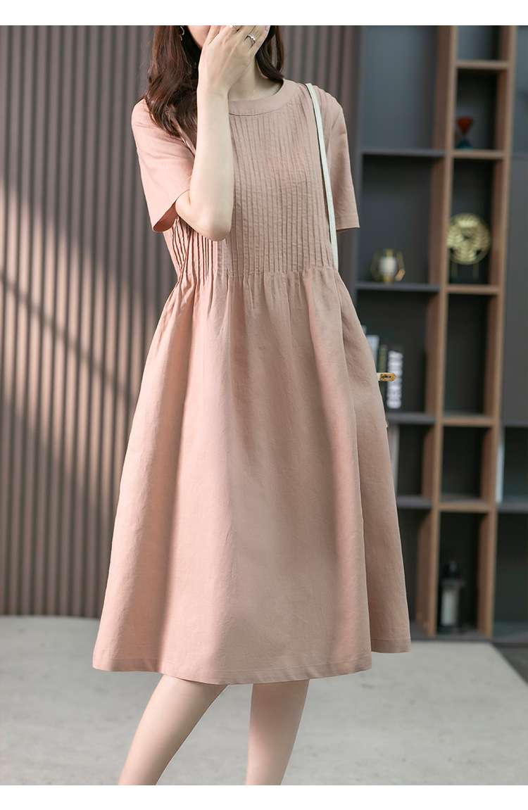 カジュアルコーデ  プリーツ胸元デザインカジュアルワンピース