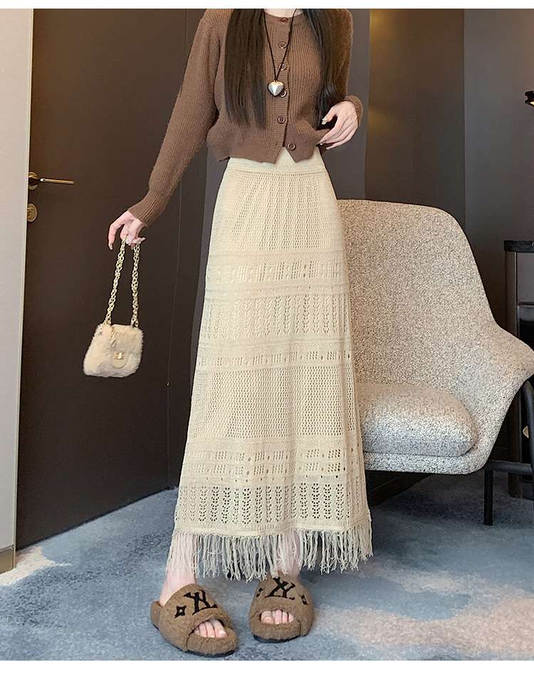 カジュアルコーデ  かぎ針編みロングマキシスカート