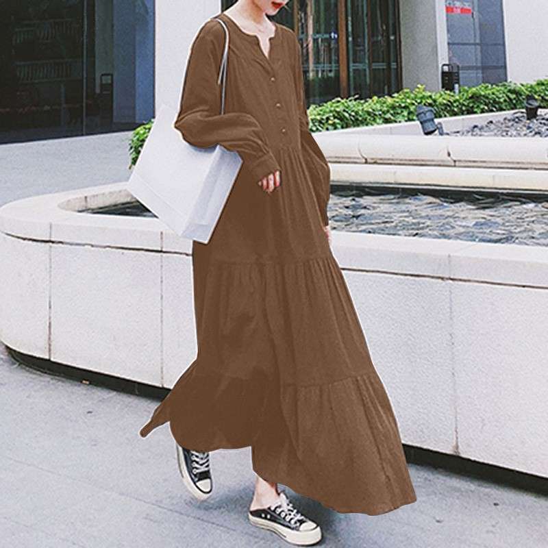 カジュアルコーデ  ゆったりティアードロングワンピース