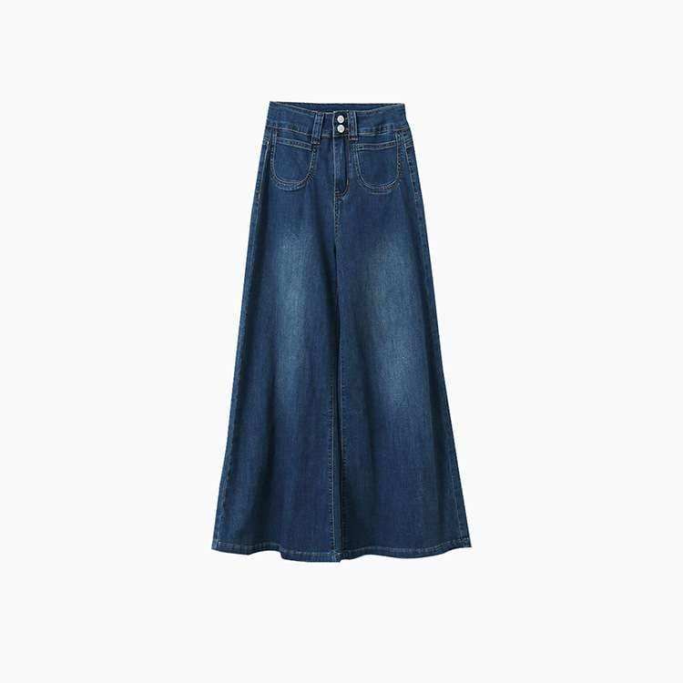 カジュアルコーデ  ハイウエストワイドレッグデニムパンツ