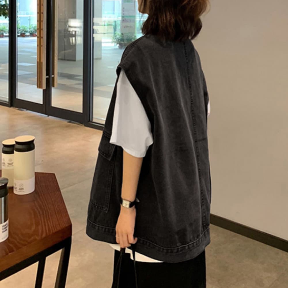 カジュアルコーデ レディース デニムベスト ジャケット 重ね着 ゆったり