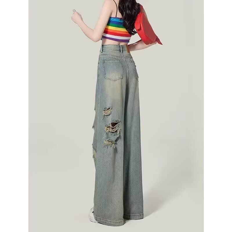 カジュアルコーデ カジュアルコーデ ダメージ加工ワイドデニムパンツ