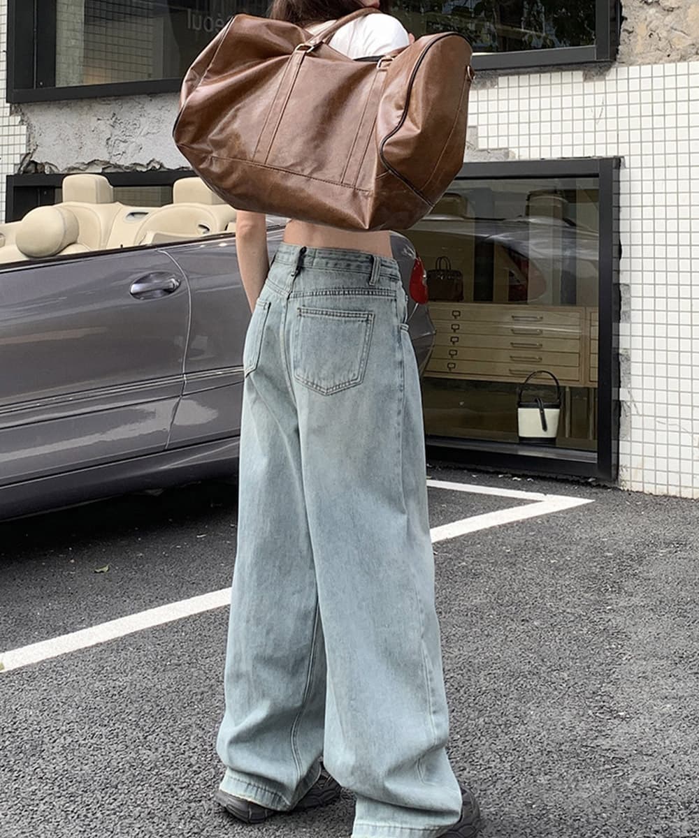 カジュアルコーデ タック入り美脚ワイドデニムパンツ