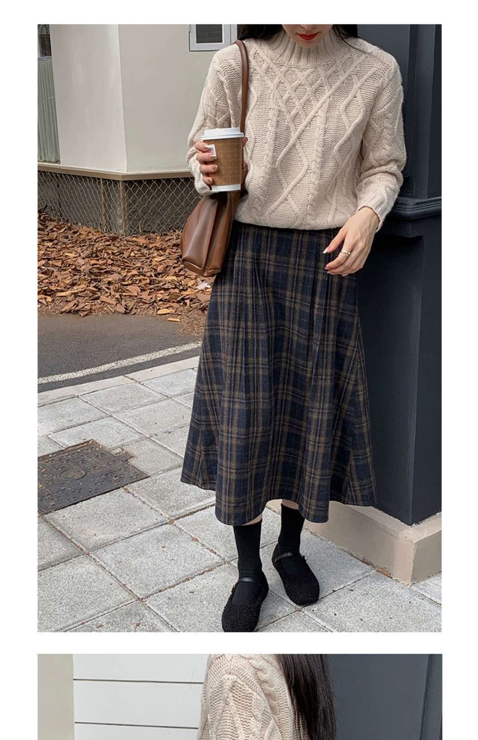 カジュアルコーデ レトロチェックロングスカート