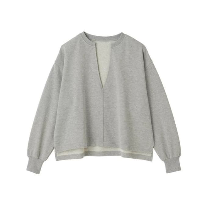 カジュアルコーデ 女性用ブイネック長袖スウェット ゆったりシルエット無地トップス