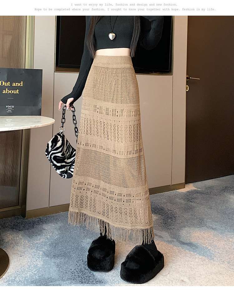 カジュアルコーデ  かぎ針編みロングマキシスカート
