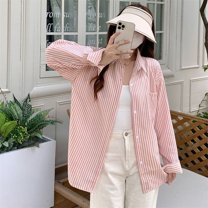 カジュアルコーデ カジュアルコーデ 爽やか縦縞オーバーサイズシャツ