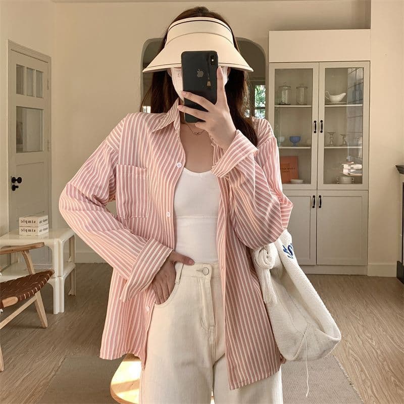 カジュアルコーデ カジュアルコーデ 爽やか縦縞オーバーサイズシャツ