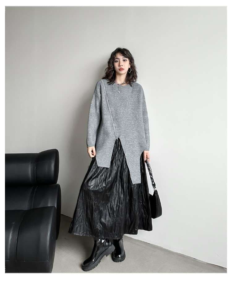 カジュアルコーデ  プリーツロングスカート