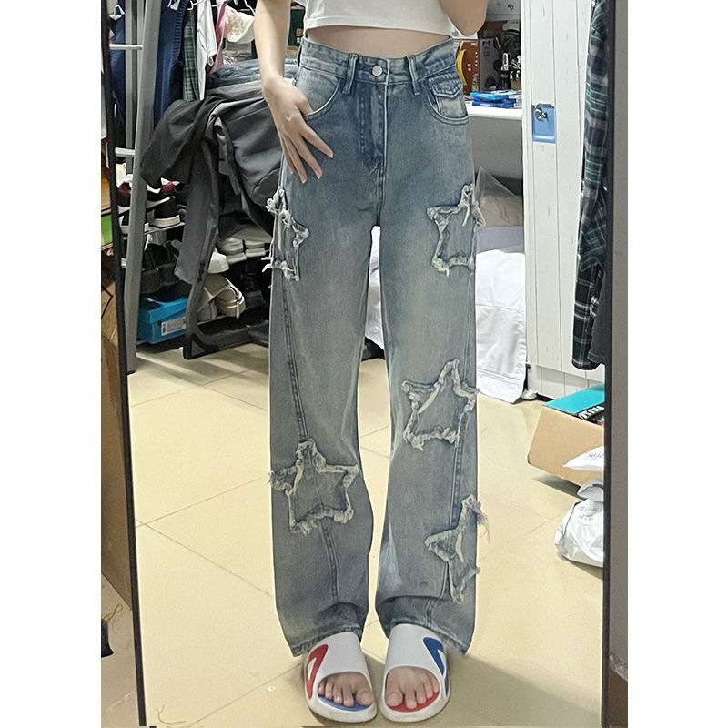 カジュアルコーデ  スター切り抜きワイドデニムパンツ