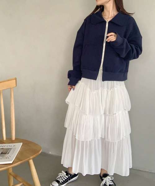 カジュアルコーデ  ティアードフリルロングスカート