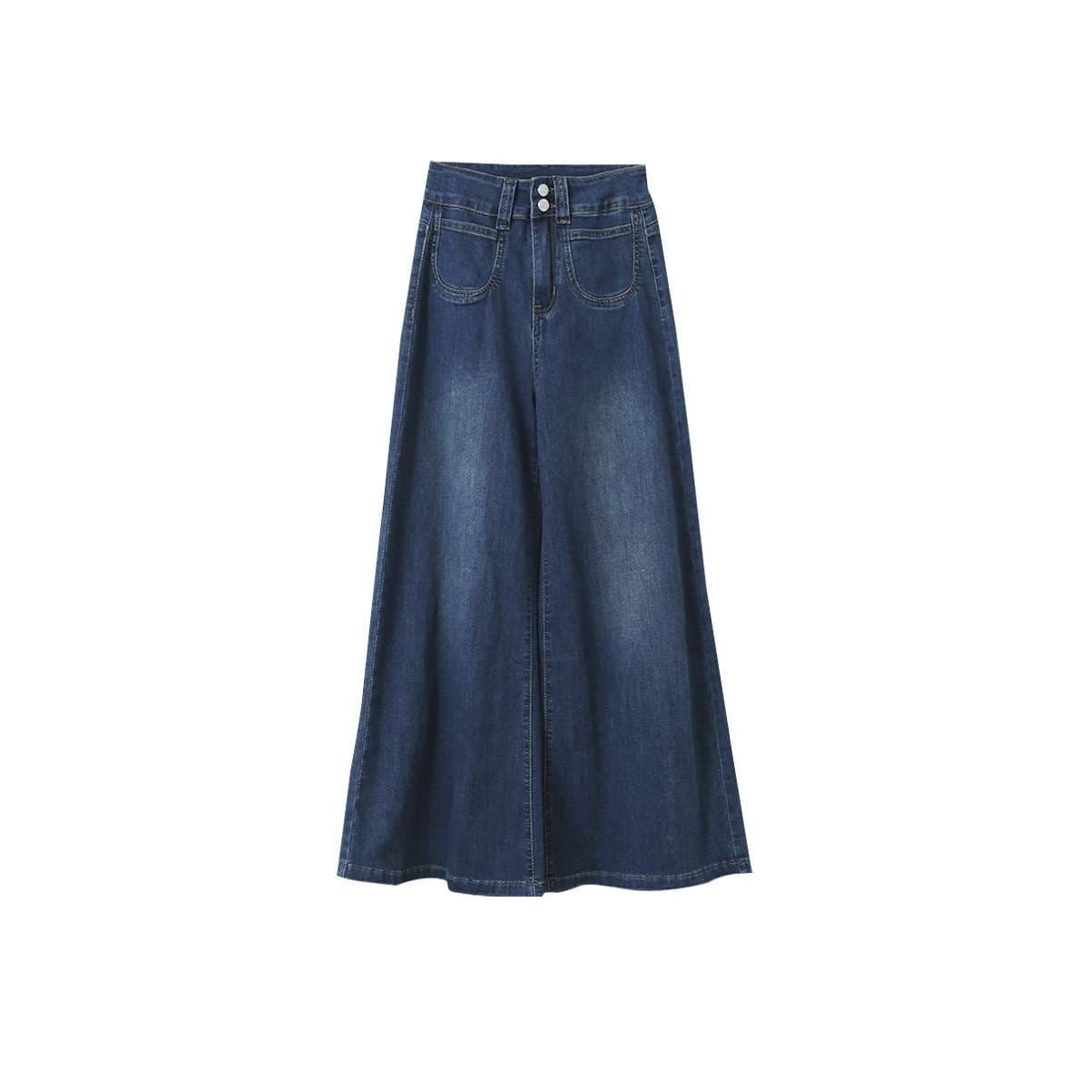 カジュアルコーデ  ハイウエストワイドレッグデニムパンツ