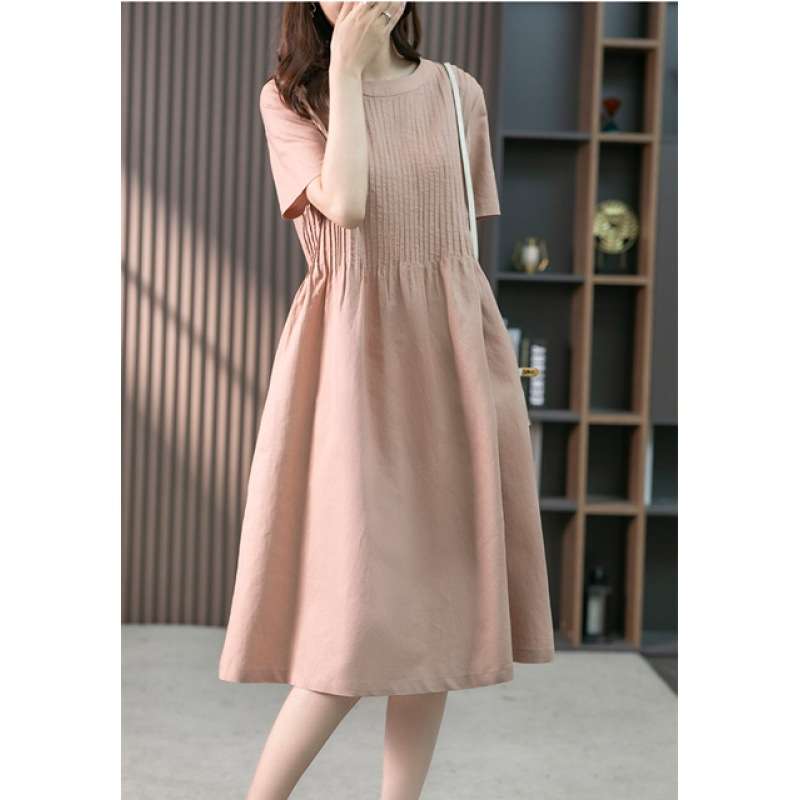 カジュアルコーデ  プリーツ胸元デザインカジュアルワンピース