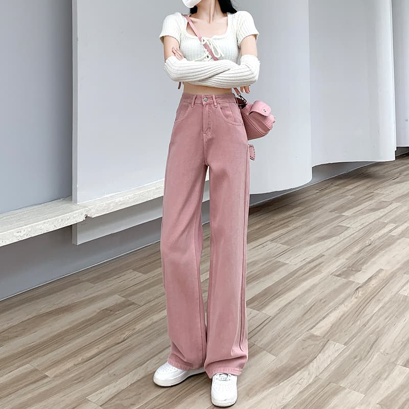 カジュアルコーデ ハイウエストワイドデニムパンツ