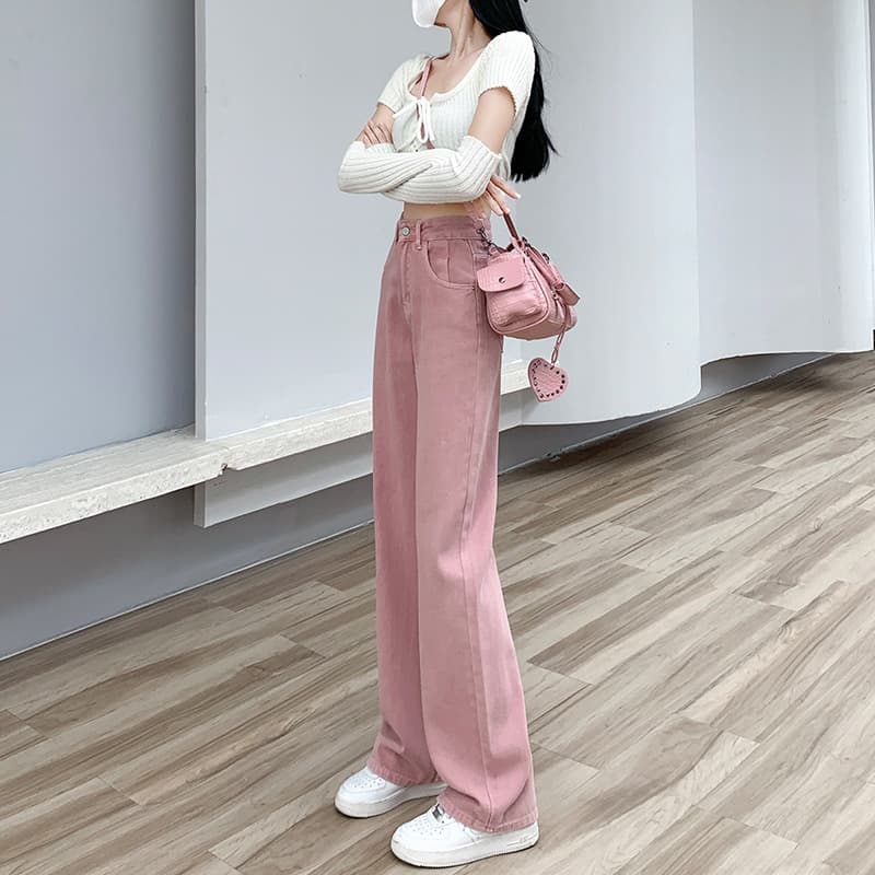 カジュアルコーデ ハイウエストワイドデニムパンツ