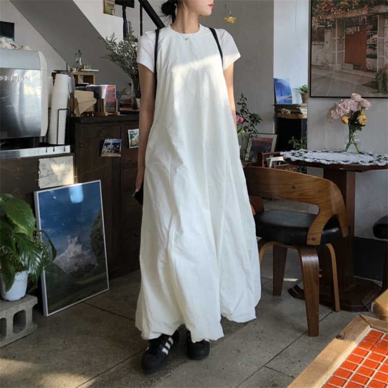 カジュアルコーデ 新作ノースリーブロングワンピース体型カバーレディース