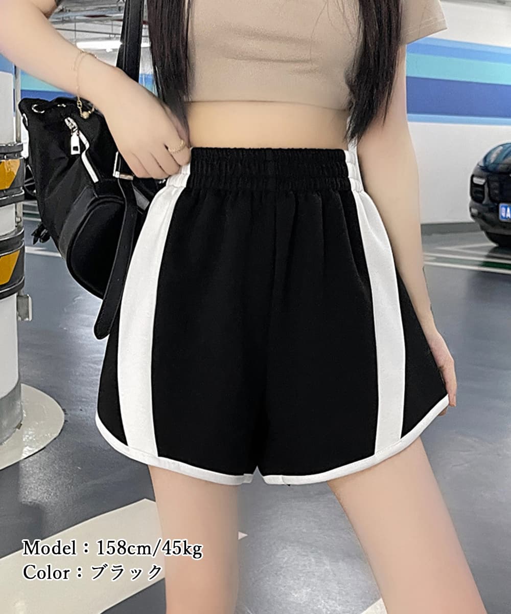 カジュアルコーデ スウェット生地ショートパンツ パイピング付きゆったり短パン