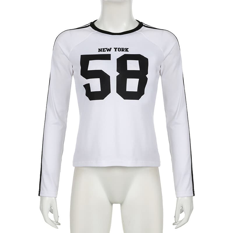 カジュアルコーデ カジュアルコーデ ニューヨーク数字ラインロングトップス