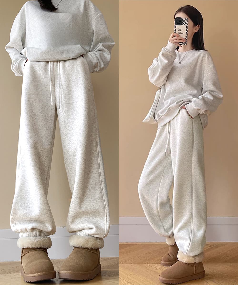 カジュアルコーデ 裏ボア暖かパンツ 秋冬防寒スウェット