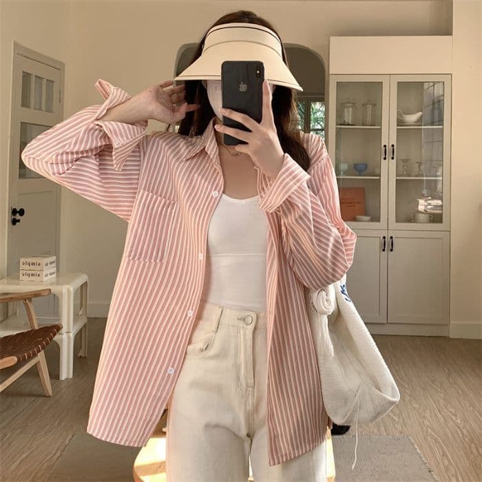 カジュアルコーデ カジュアルコーデ 爽やか縦縞オーバーサイズシャツ