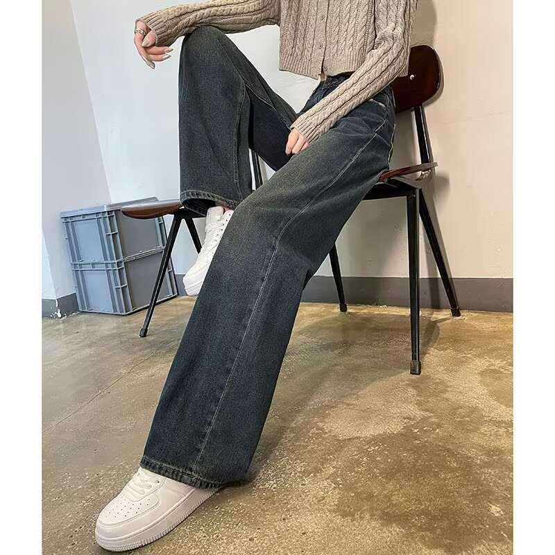 カジュアルコーデ  ヴィンテージ風ダメージ加工ワイドデニムパンツ