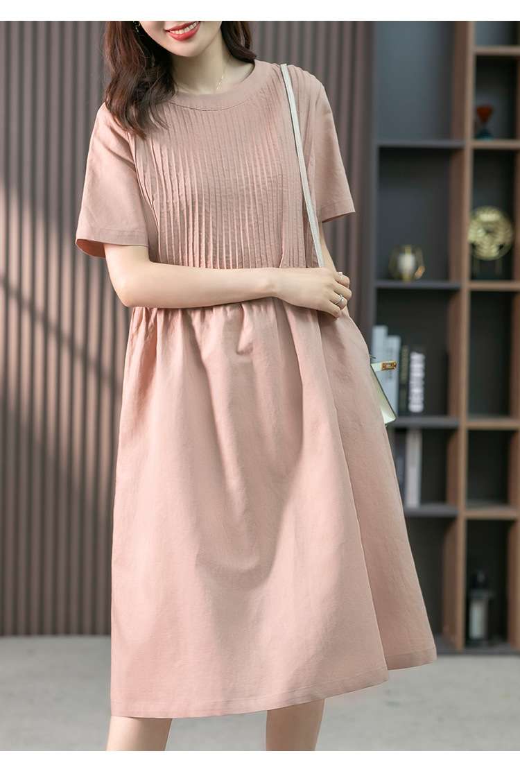 カジュアルコーデ  プリーツ胸元デザインカジュアルワンピース