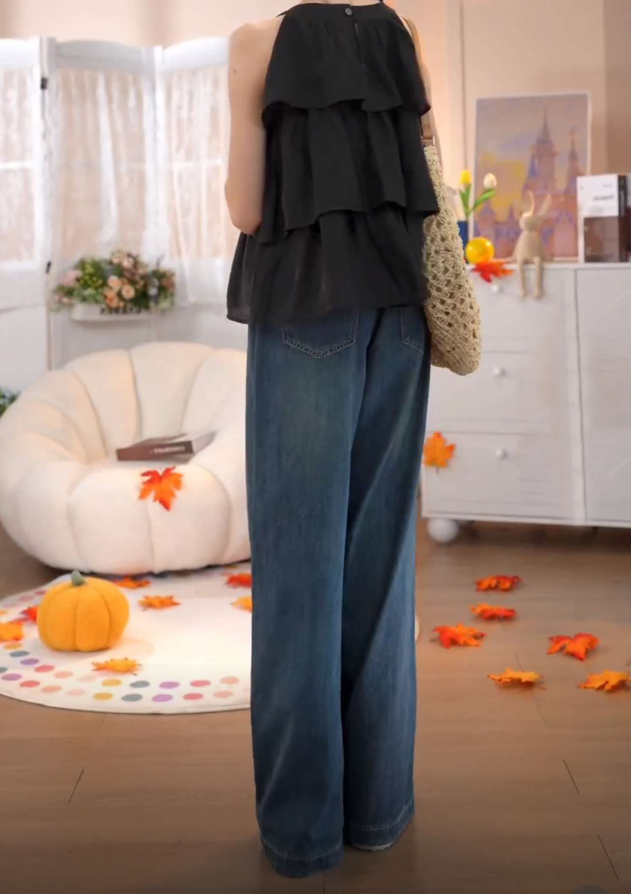 カジュアルコーデ  ワイドレッグデニムパンツ 秋冬カジュアル