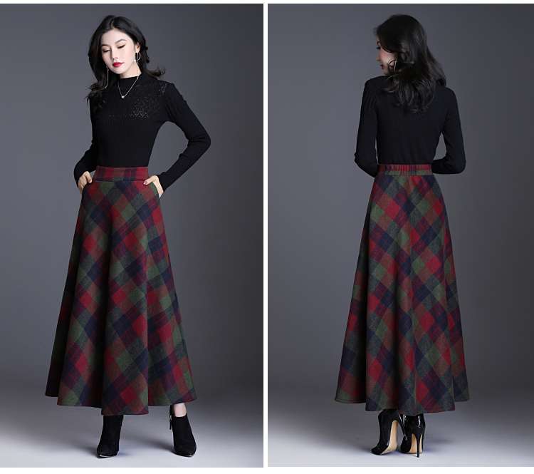 カジュアルコーデ  チェック柄ロングフレアスカート