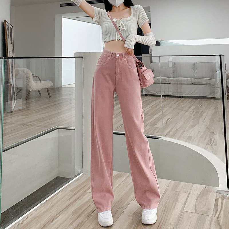 カジュアルコーデ ハイウエストワイドデニムパンツ