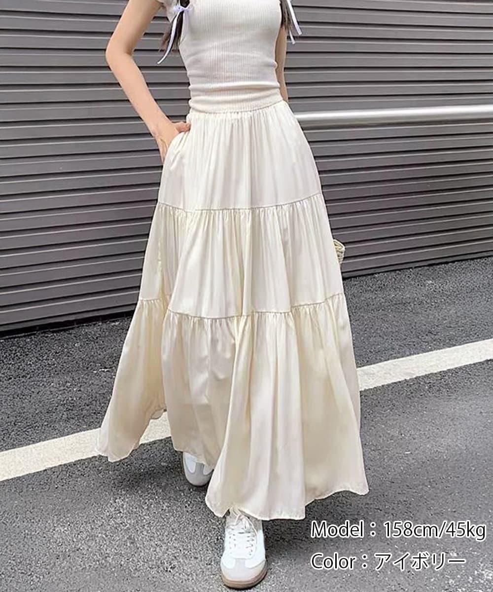 カジュアルコーデ ティアードマキシスカート 春夏 体型カバー