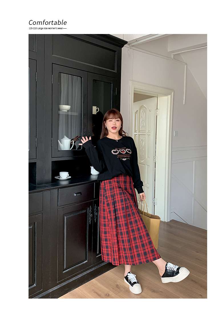 カジュアルコーデ  レトロチェック柄プリーツロングスカート