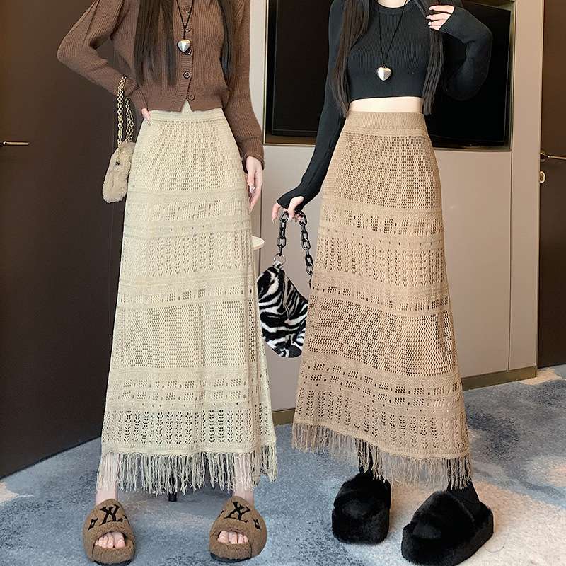 カジュアルコーデ  かぎ針編みロングマキシスカート