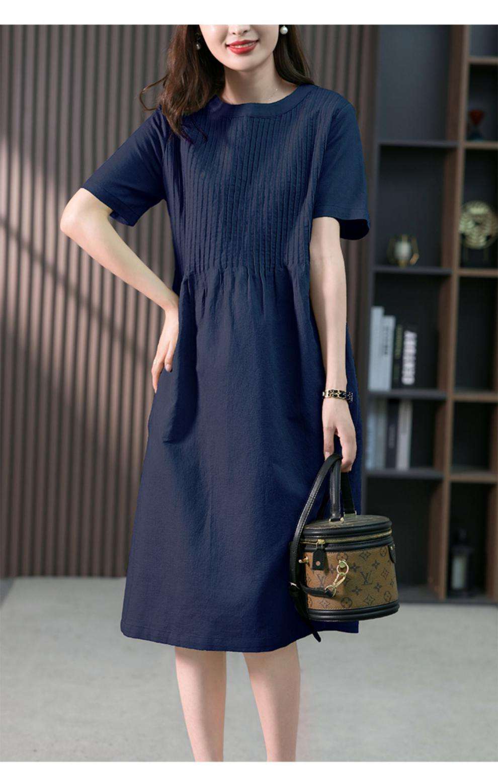 カジュアルコーデ  プリーツ胸元デザインカジュアルワンピース