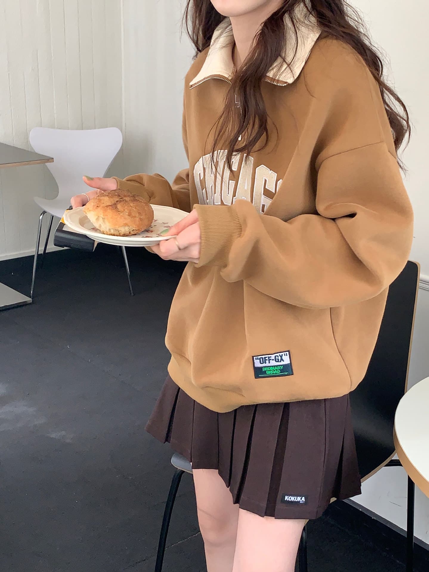 カジュアルコーデ レディース ハーフジップ スウェット ゆったり カジュアル トップス