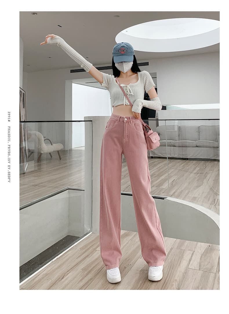 カジュアルコーデ ハイウエストワイドデニムパンツ