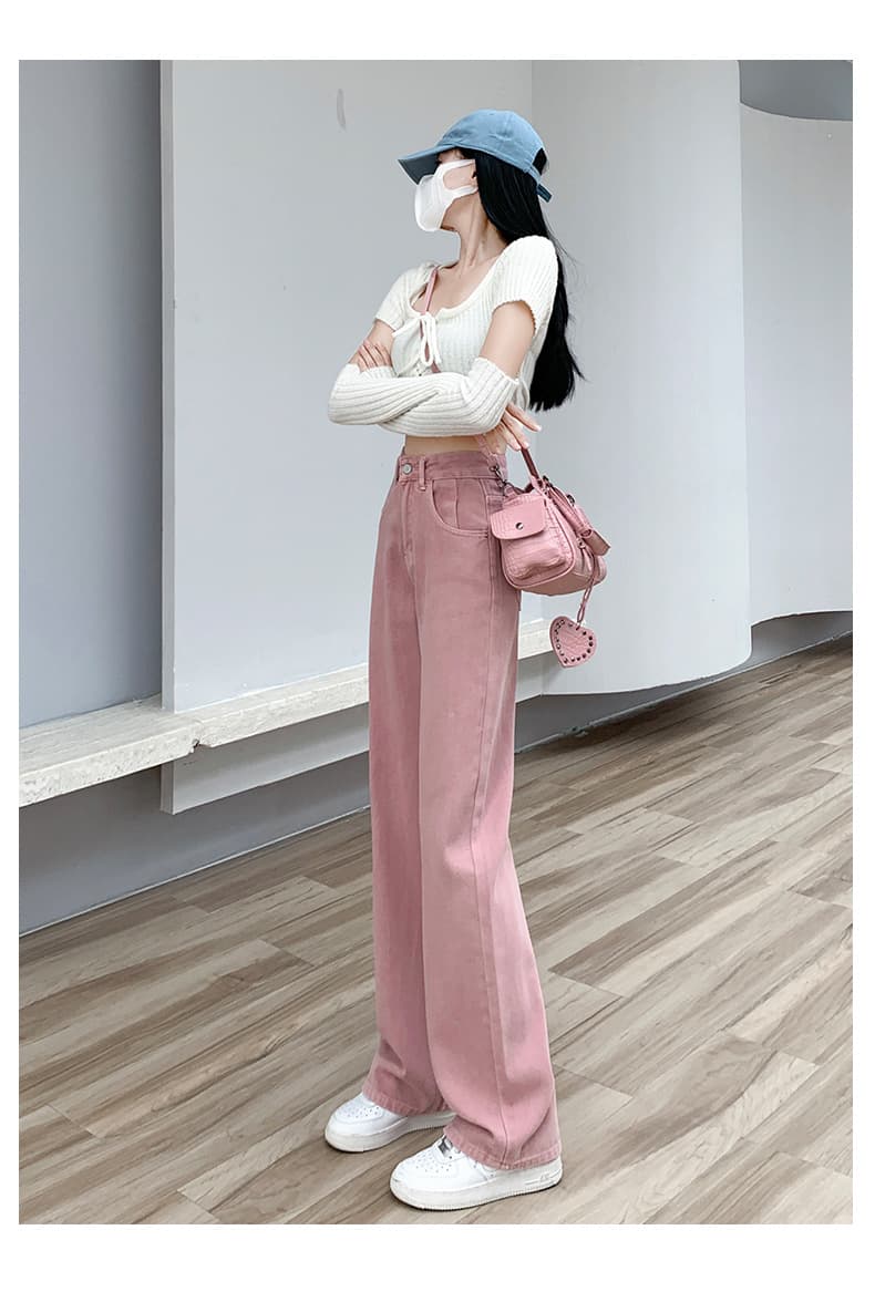 カジュアルコーデ ハイウエストワイドデニムパンツ