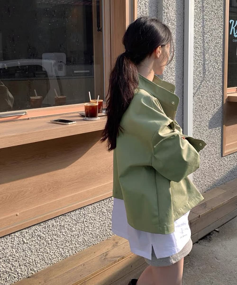 カジュアルコーデ 立ち襟ジャケット韓国風カジュアル羽織り物