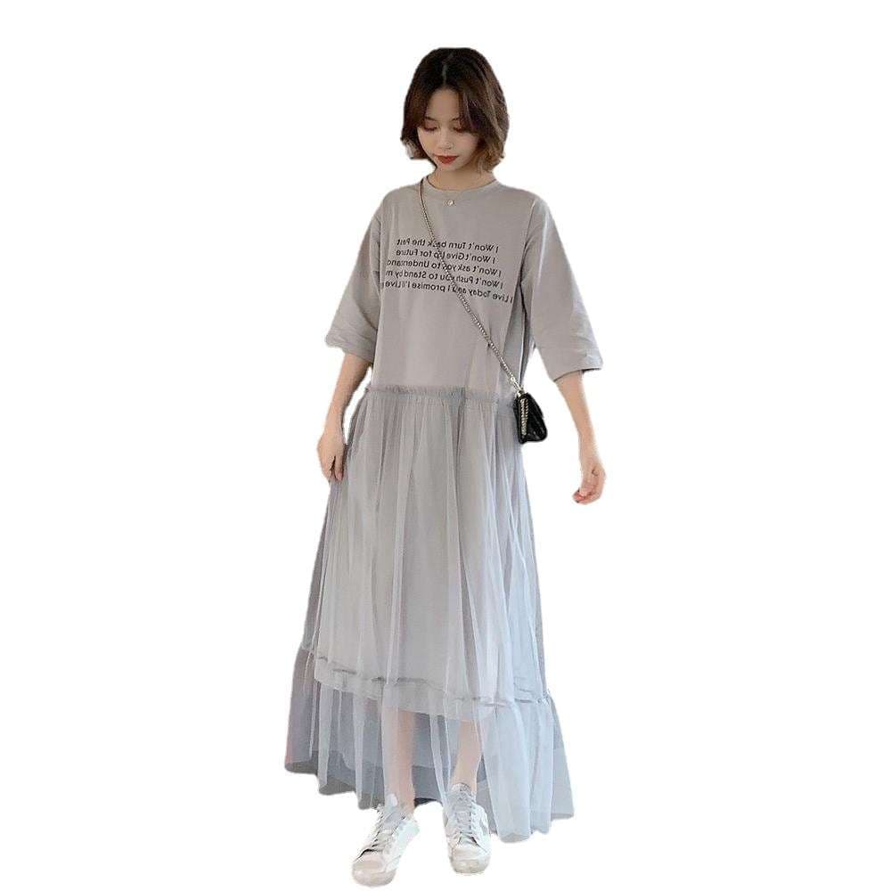 カジュアルコーデ  チュールレイヤードTシャツワンピース