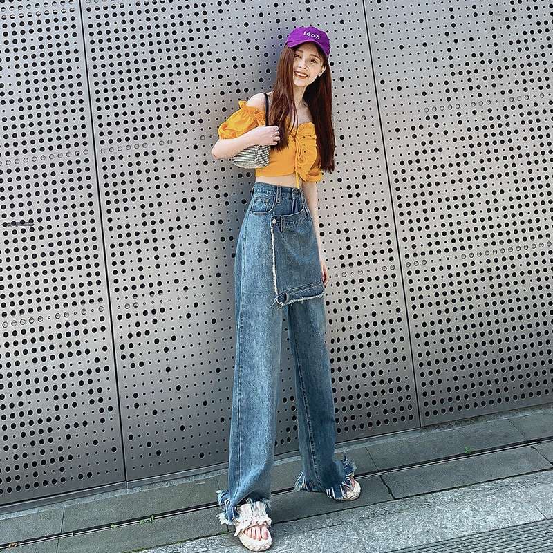 カジュアルコーデ デニムスカート付きワイドパンツ
