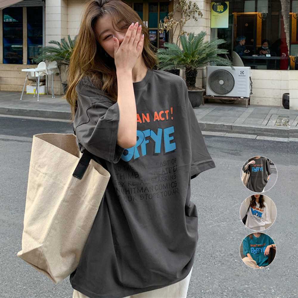 カジュアルコーデ デザインロゴ ゆったりトップス 半袖Tシャツ