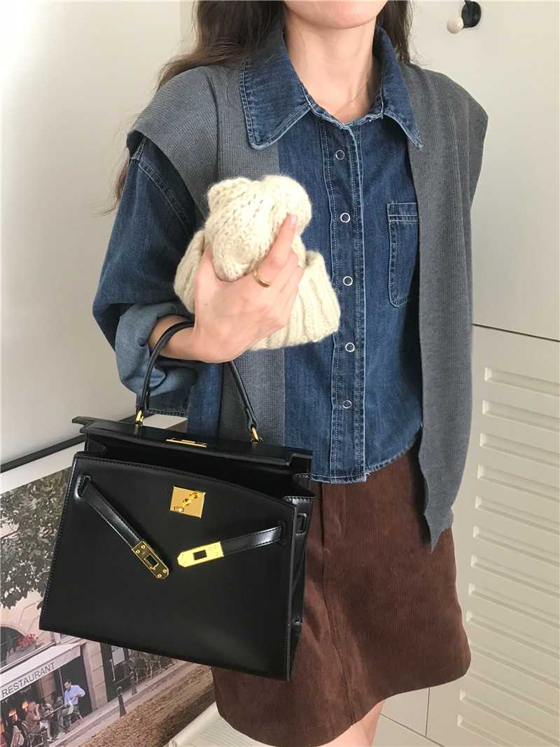 カジュアルコーデ 春新作 レトロ風 デニムシャツ ニットベスト セット