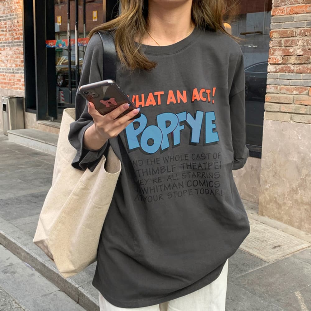 カジュアルコーデ デザインロゴ ゆったりトップス 半袖Tシャツ