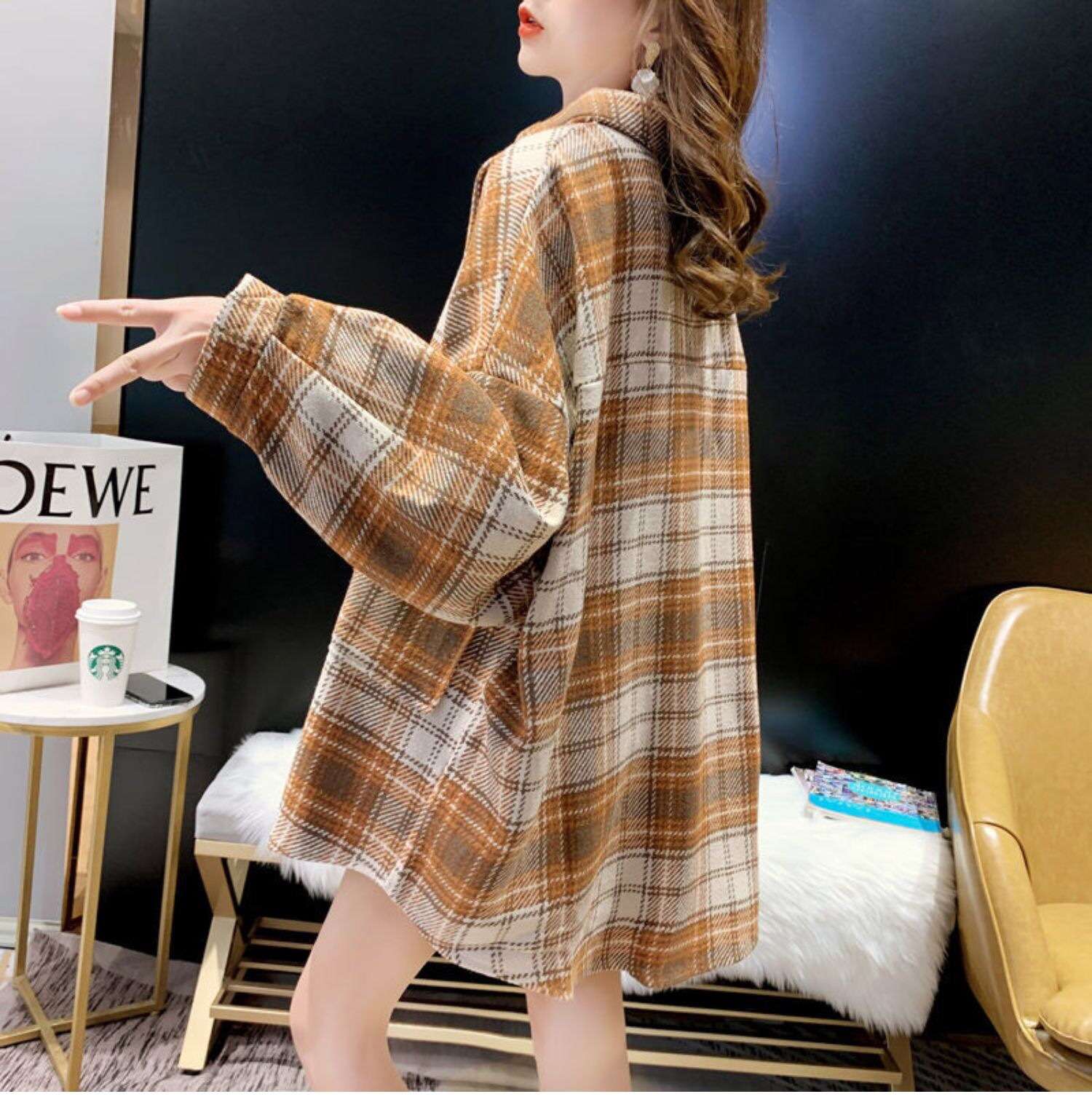 カジュアルコーデ オーバーサイズチェック柄シャツジャケット