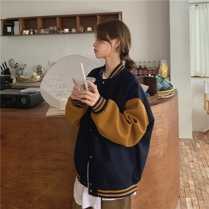カジュアルコーデ レディース ゆったり配色ジャケット 春秋冬対応 韓国風